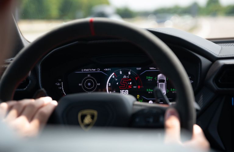 close up of the instrument cluster of a Lamborghini